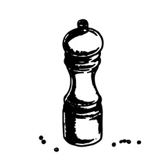 Vector drawing of a pepper mill and Pepper Grains