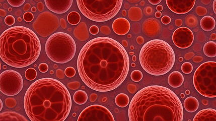 Microscopic view of detailed red blood cell patterns and structures in hemoglobin typing test results used for diagnosis and identification of thalassemia and other blood disorders