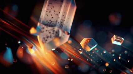 Defocused glowing opal gold crystal bursts, orange ruby light trails, blurred jet black void, hazy prism bloom, 80s film flare lens overlay, rich analog distortion, soft flicker, nostalgic dream - Powered by Adobe