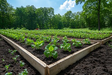 Wooden raised beds full of vegetables high resolution picture