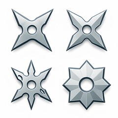 Obraz premium Set of Ninja Star Shuriken Icon Japanese Assassin Weapon Blade Knife Martial Combat Japan Oriental Symbol Vector Illustration