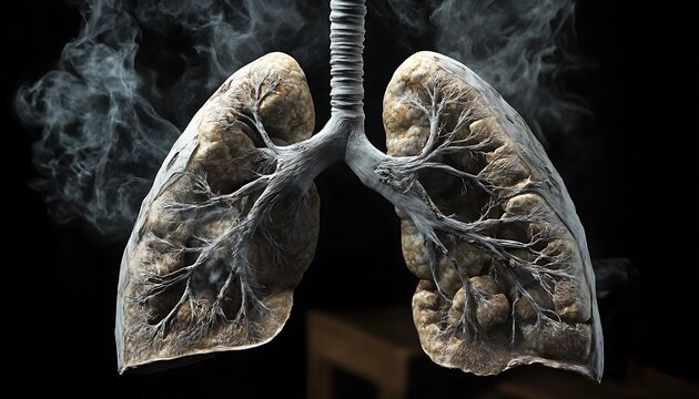 Human Lungs with Smoke Effect Depicting Respiratory Health and Air Pollution Concept