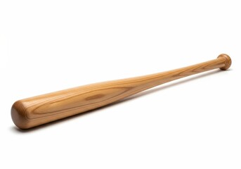 Obraz premium Wooden Baseball Bat on White Background - Close-up of a light brown wooden baseball bat isolated on a white background. Simple, clean