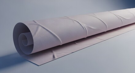 Rolled up sheet of material, partially unrolled, showing a smooth, light-colored surface with diagonal creases and a cylindrical core.