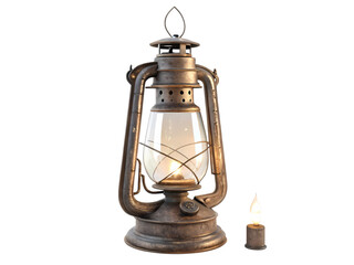 Antique Oil Lantern with Candle on transparent background
