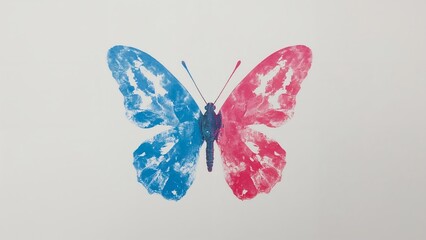 Abstract, colorful butterfly design,  vibrant blue and pink wings.