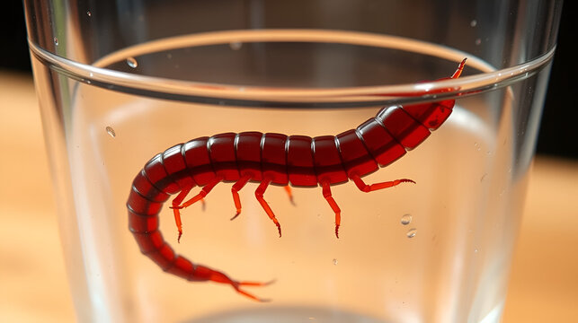 Leech on the glass. Bloodsucking animal. subclass of ringworms from the belt-type class. Hirudotherapy