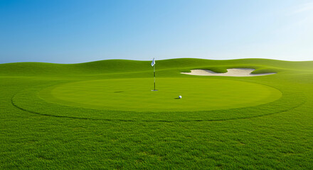 緑のゴルフ場の芝とゴルフ