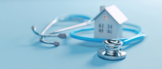 The stethoscope and house symbolizing home healthcare and wellness services.