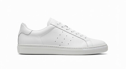 Clean white sneaker, minimalist fashion style, side view, isolated on white, studio lighting, shadow detail