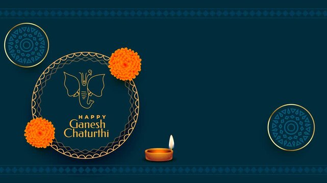 Traditional Diya and Marigold Ganesh Festive Animated Background