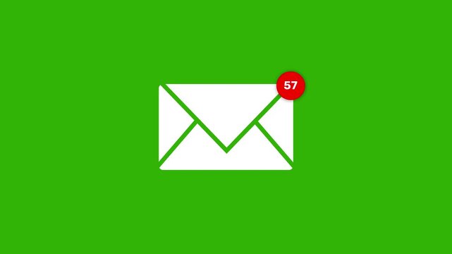 Message Alert Email Notification Icon Animation with Counter Increasing 0 to 100 Green Screen. 4K Resolution