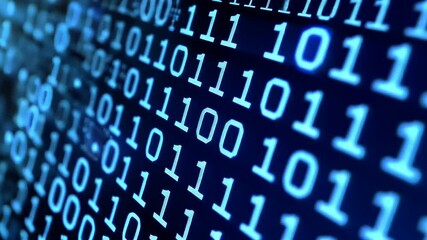 Abstract representation of binary code cascading down a digital screen with a futuristic glow - Powered by Adobe