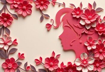 Intricate paper cut floral design featuring a face silhouette,  backdrop,  design element