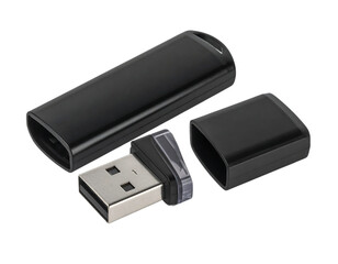 Black USB Flash Drive with Exposed Connector and Cap Aside