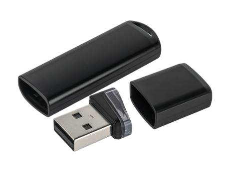 Black USB Flash Drive with Exposed Connector and Cap Aside