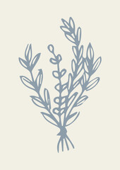 Hand Draw Doodle Lavender bouquet Nature Leaves branch