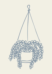 Hand Draw Doodle Hanging Vase with plant flowers