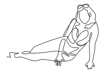 Woman in Swimsuit Relaxing - Continuous Line.  line icon-continuous line drawing. Editable stroke. 