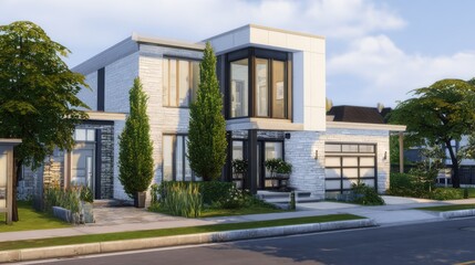 A contemporary suburban home with clean lines, representing modern living and tranquility.