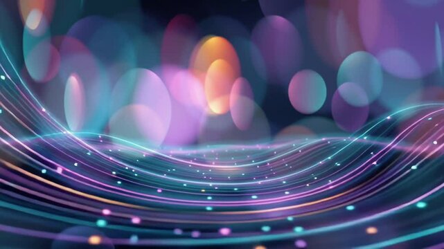 Futuristic bokeh aurora lights mint, lavender, magenta sapphire ripple midnight tec Spiraling lens flares twist semi transparent orbs, digital wave effect. Abstract circuit patterns faintly glow 4k