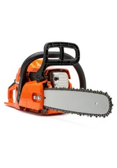 Powerful Orange Chainsaw with Grey Blade - A robust orange chainsaw with a grey blade, symbolizes power, efficiency, precision, and outdoor work. The represents strength and capability