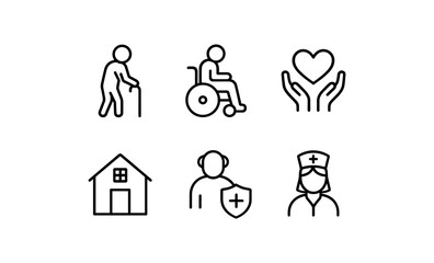 Healthcare and wellness icons set in linear style