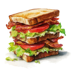 Watercolor vector illustration of BLT Sandwich, isolated on white background.
