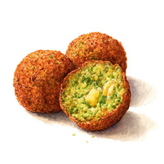 Falafel, watercolor painting, vector illustration, isolated on a white background.