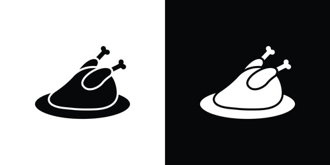 Baked turkey icon. black and white line icons pack.