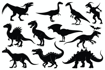 Collection of black dinosaur silhouettes on a white background