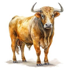 Watercolor vector illustration of Bull, isolated on white background.