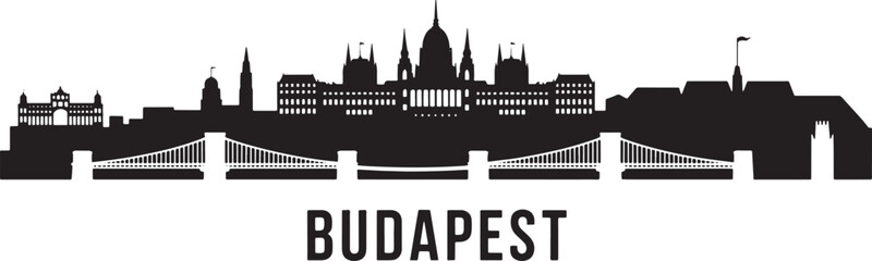 Naklejka premium Budapest Skyline Silhouette Vector Illustration Cityscape Landmark Hungary European Capital