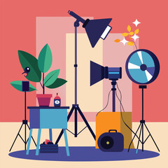 Studio lighting equipment setup with plant and accessories photography equipment lighting gear