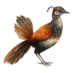 A watercolor painting of Lyrebird, vector illustration on white background.
