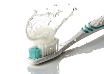  toothpaste splash on a toothbrush isolated on white background PNG ,AI GENERATED