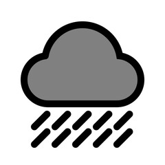 A dark gray cloud icon with black outline displays falling rain, representing rainy weather conditions.