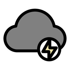 A gray cloud with a prominent lightning bolt suggests stormy weather, symbolizing power, energy, or potential danger.