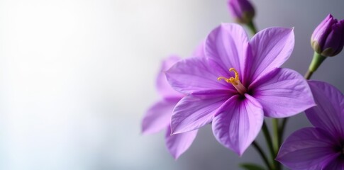 Intricate purple flower details, soft focus, clean white space, purple petals, close-up