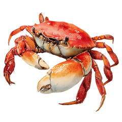 Watercolor vector illustration of Crab, isolated on white background.