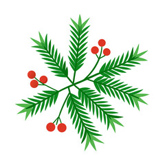 Evergreen Leaf with Red Berries