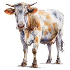 Cow, watercolor painting, vector illustration, isolated on a white background.