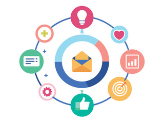 Circular infographic with marketing icons and central envelope vector