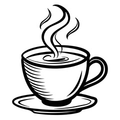 Steaming cup of coffee on a saucer