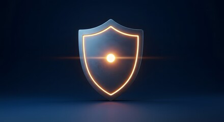 Fototapeta premium 3D Rendered Shield Emblem with Glowing Orange Outline and Central Light Symbolizing Protection and Security