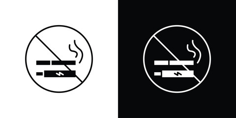No smoking including electronic cigarettes signs. black and white line icons pack.
