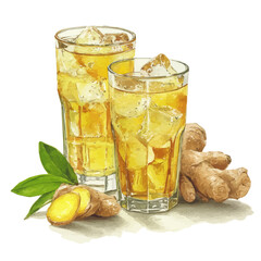 A watercolor painting of Ginger Ale, vector illustration on white background.