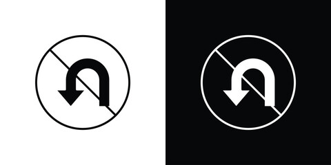 No u turn road signs. black and white line icons pack.