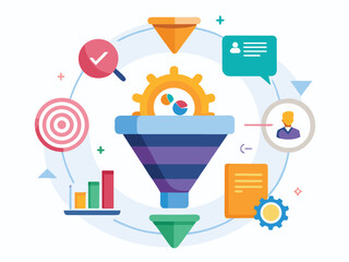 Sales funnel process diagram with icons infographic business