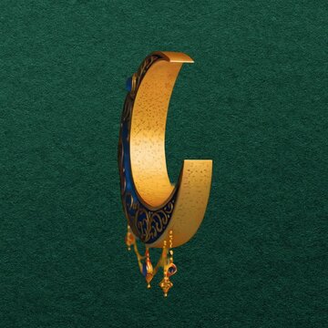 Elegant crescent moon with ornaments animation isolated asset, transparent 4K video, alpha channel, ProRes 4444